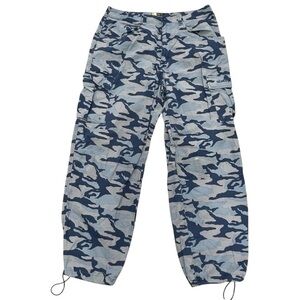 Y2K State Property Rocka Wear Blue Camouflage Cargo Pants Streetwear Baggy 38
